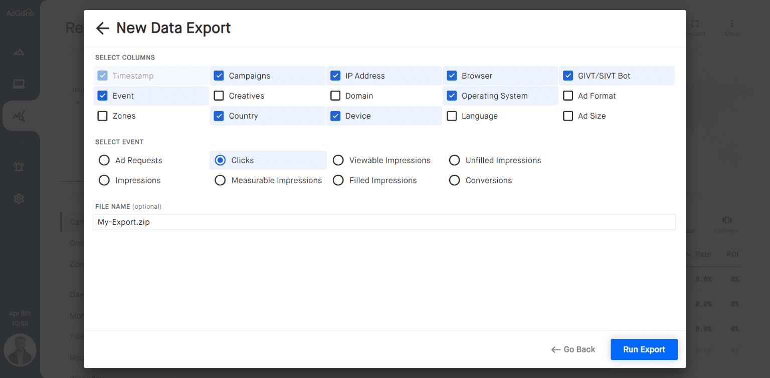 Reports Data Exports Ss1 AdGlare AdServer
